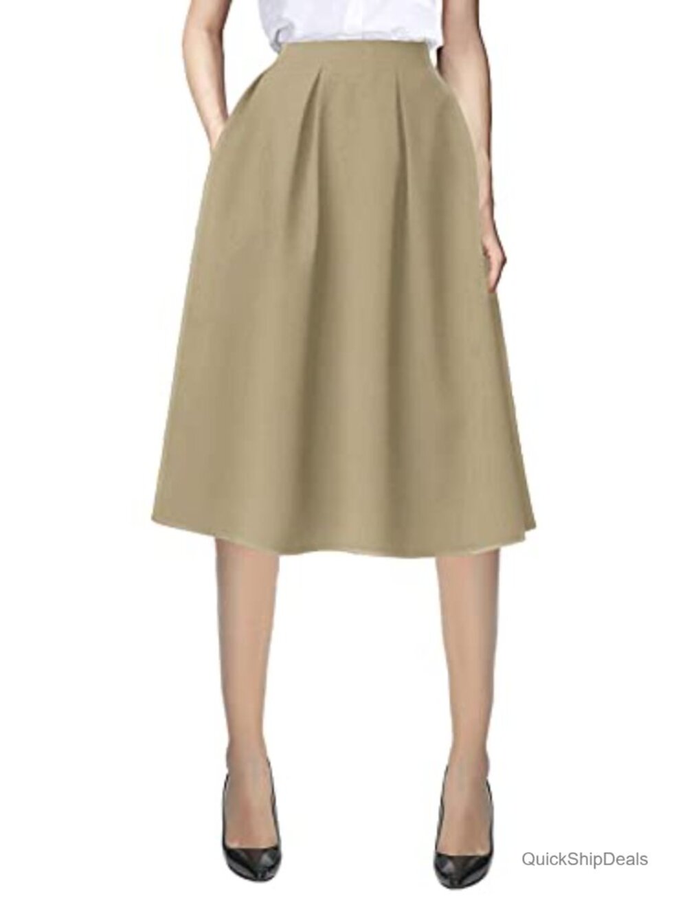 Urban CoCo Women's Knee Length A Line Midi Skirt Casual Work Elastic High